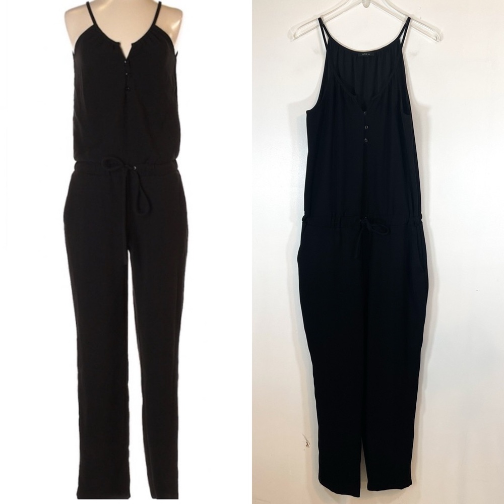 Anthropologie Drew Caitlin black jumpsuit sleeveless drawstring size Large